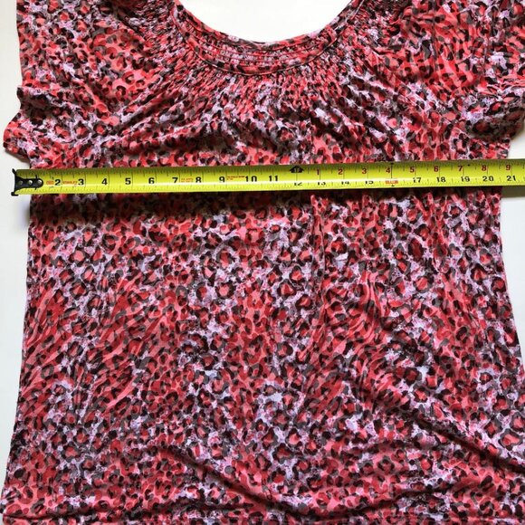 Sheer, Leopard Print, Cotton Blend Blouse, Sz Large, Salmon/Peach Orange, White - Picture 4 of 5